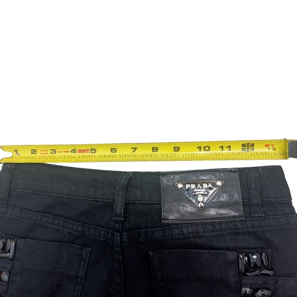 Prada BLACK Jeans MILANO Italy Sz 27  Embelished Jewels Pockets Straight Y2k - Picture 13 of 16
